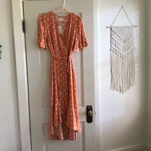 Coral polka dot flow dress
